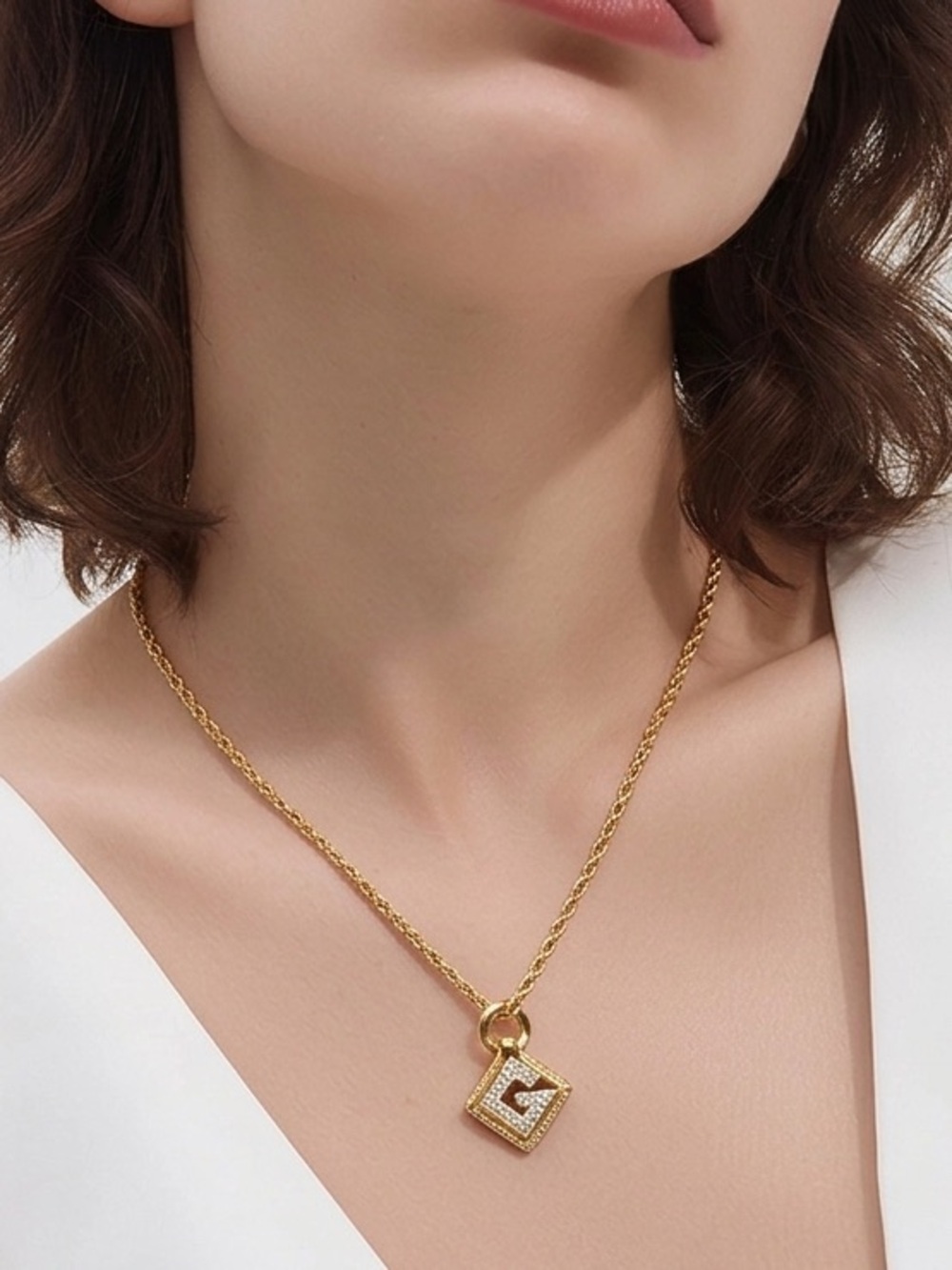 Vintage Givenchy Gold-Tone G-Logo Pendant Rhinestone Necklace